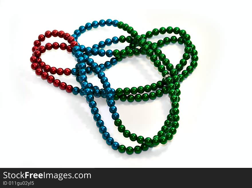 Close up of red, blue, green colorful beads