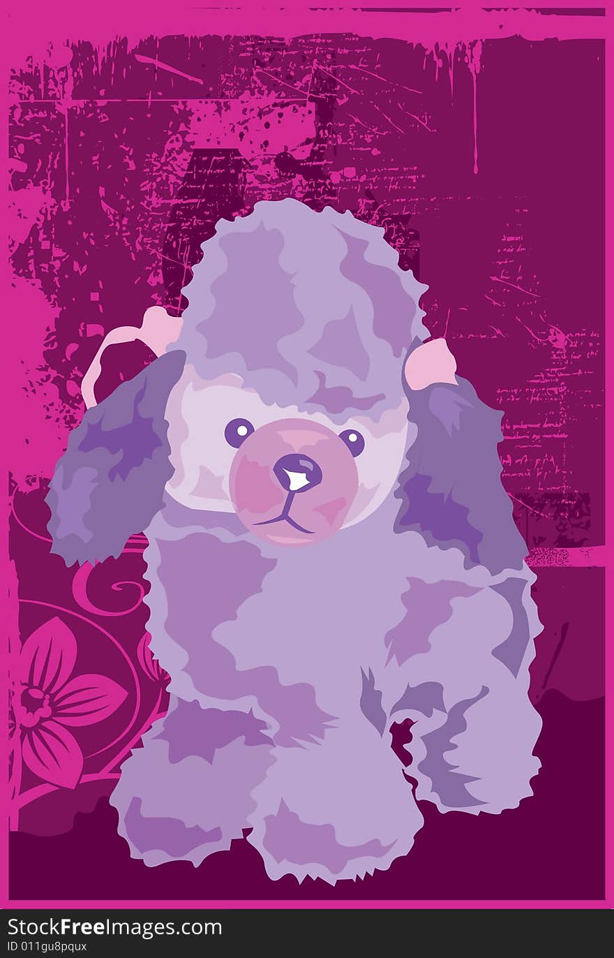 A purple pink poodle standing.