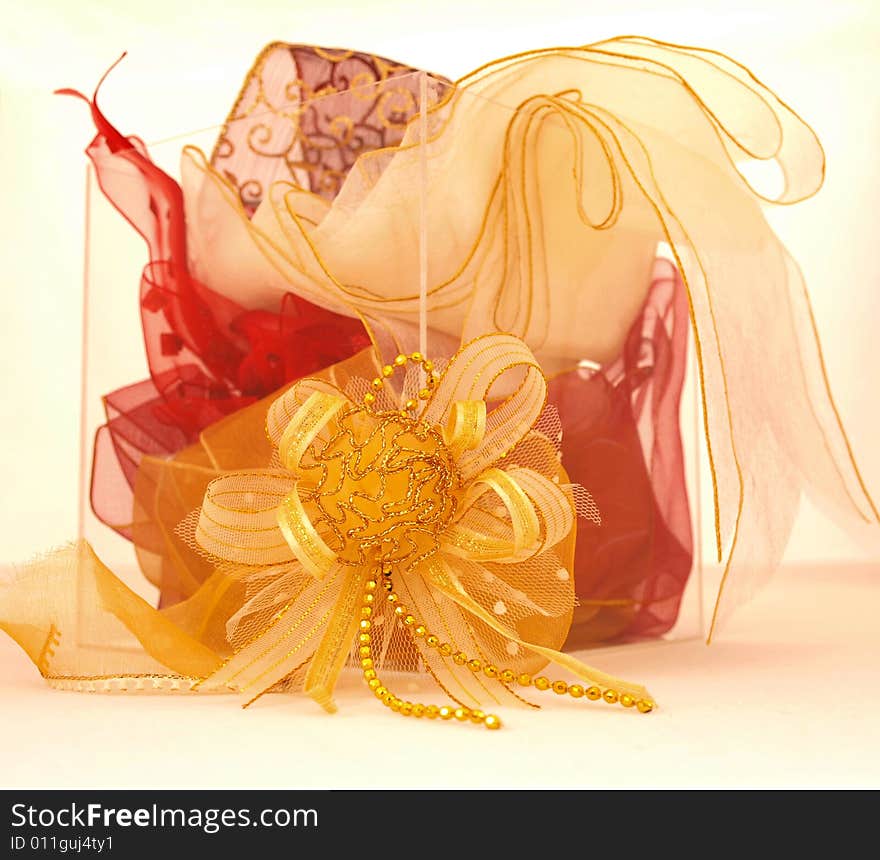 Yellow & colored Ribbon bundle in clear box