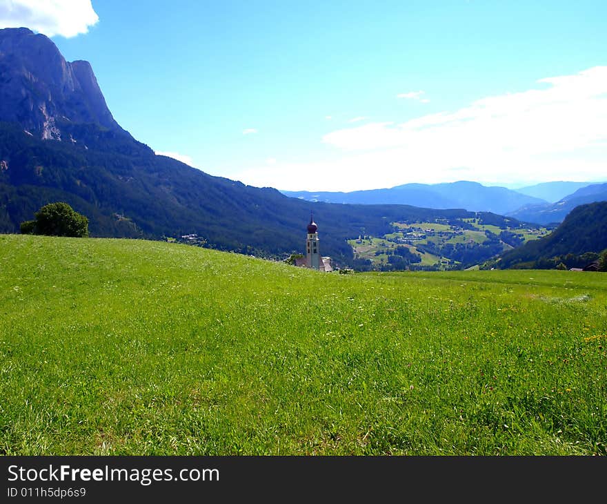 A beautiful landscap of a Sud Tyrol valley with S.Valentino church. A beautiful landscap of a Sud Tyrol valley with S.Valentino church