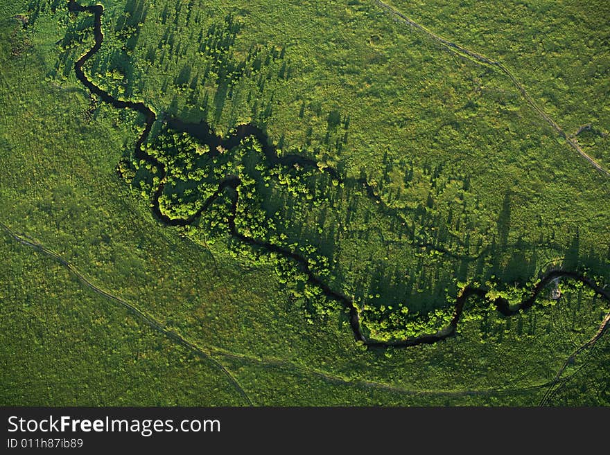 River meandering across Masai Mara Kenya Africa