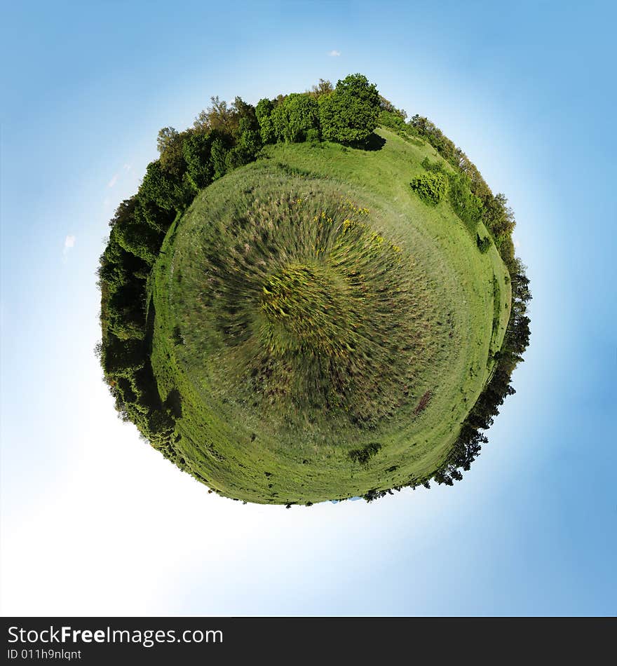 360 panoramic image from a field edited to a planet. A tableland in a Hungarian mountains near Lake Balaton. Stitched from 15 images. 360 panoramic image from a field edited to a planet. A tableland in a Hungarian mountains near Lake Balaton. Stitched from 15 images.