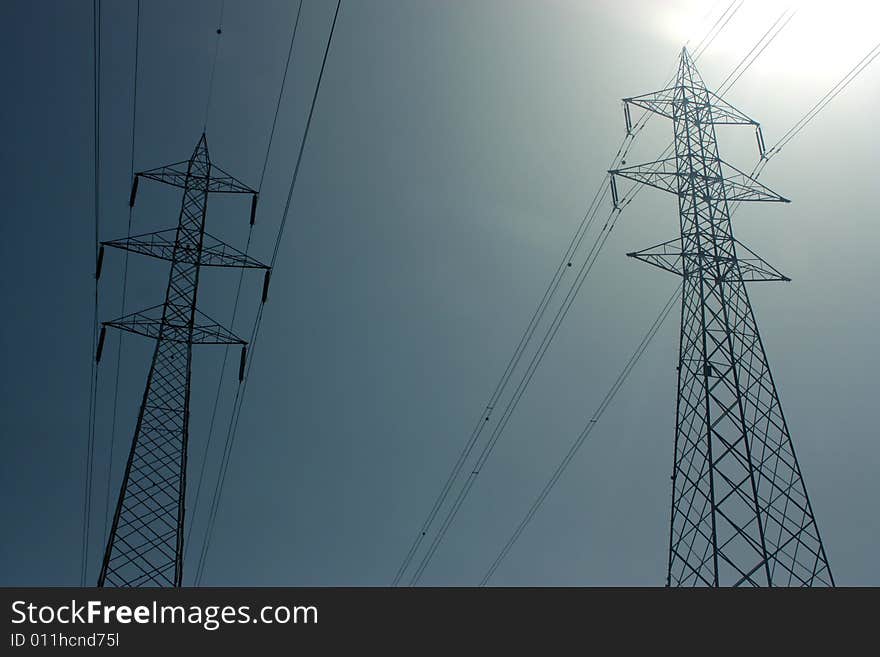 Power line, high voltage tower