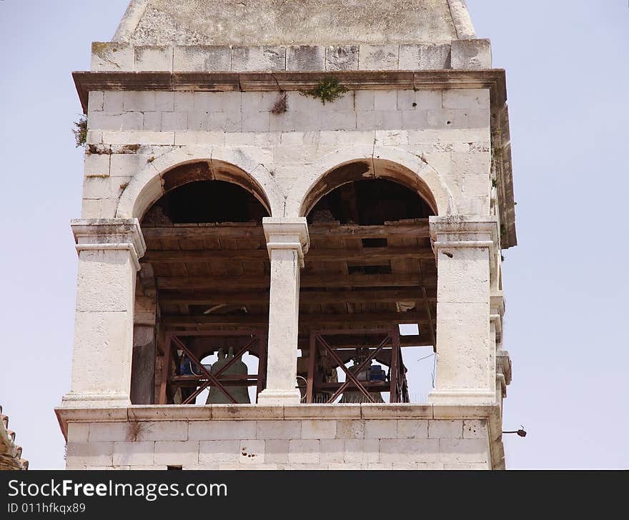 A close-up of the bell tower of the St Carmel church. A close-up of the bell tower of the St Carmel church