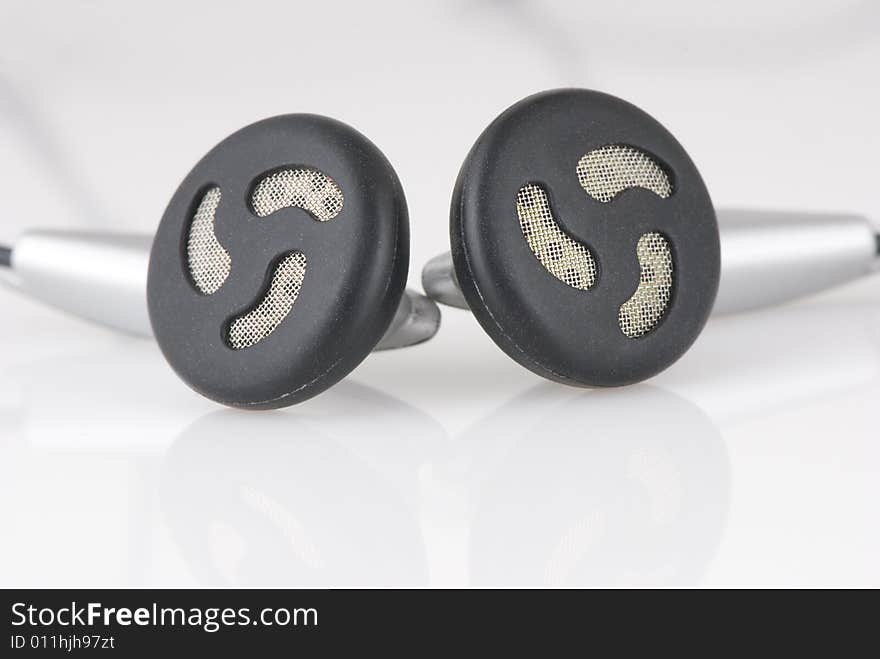 Black and grey earphones closeup