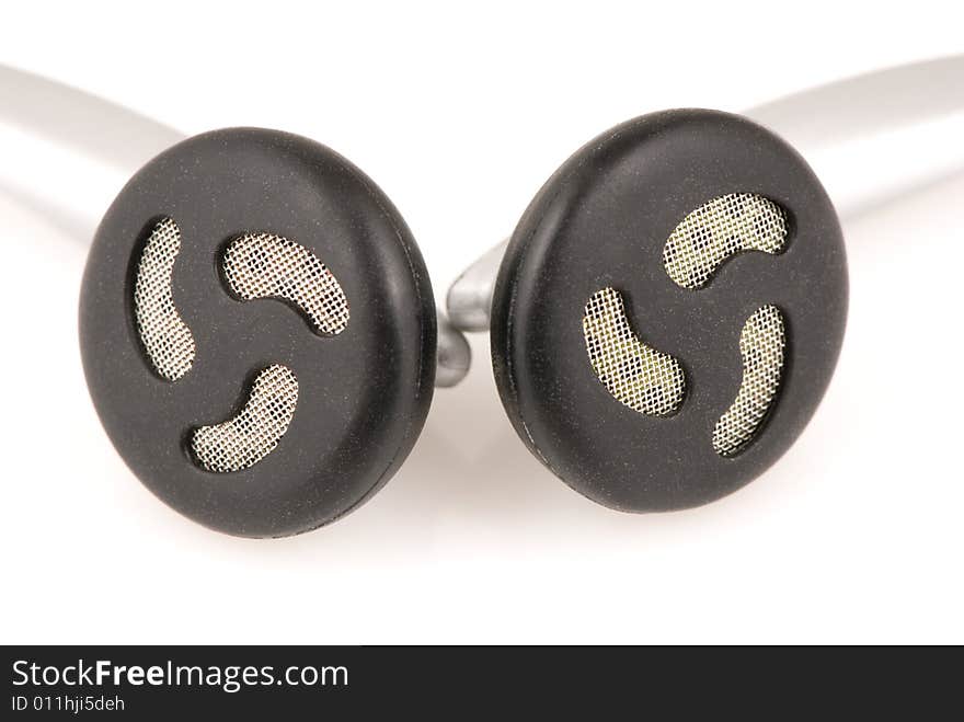 Black and grey earphones closeup