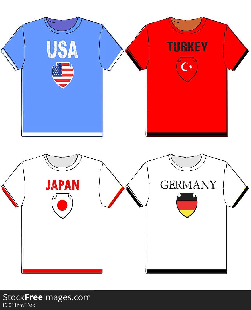 Graphic t shirts with national flags illustration