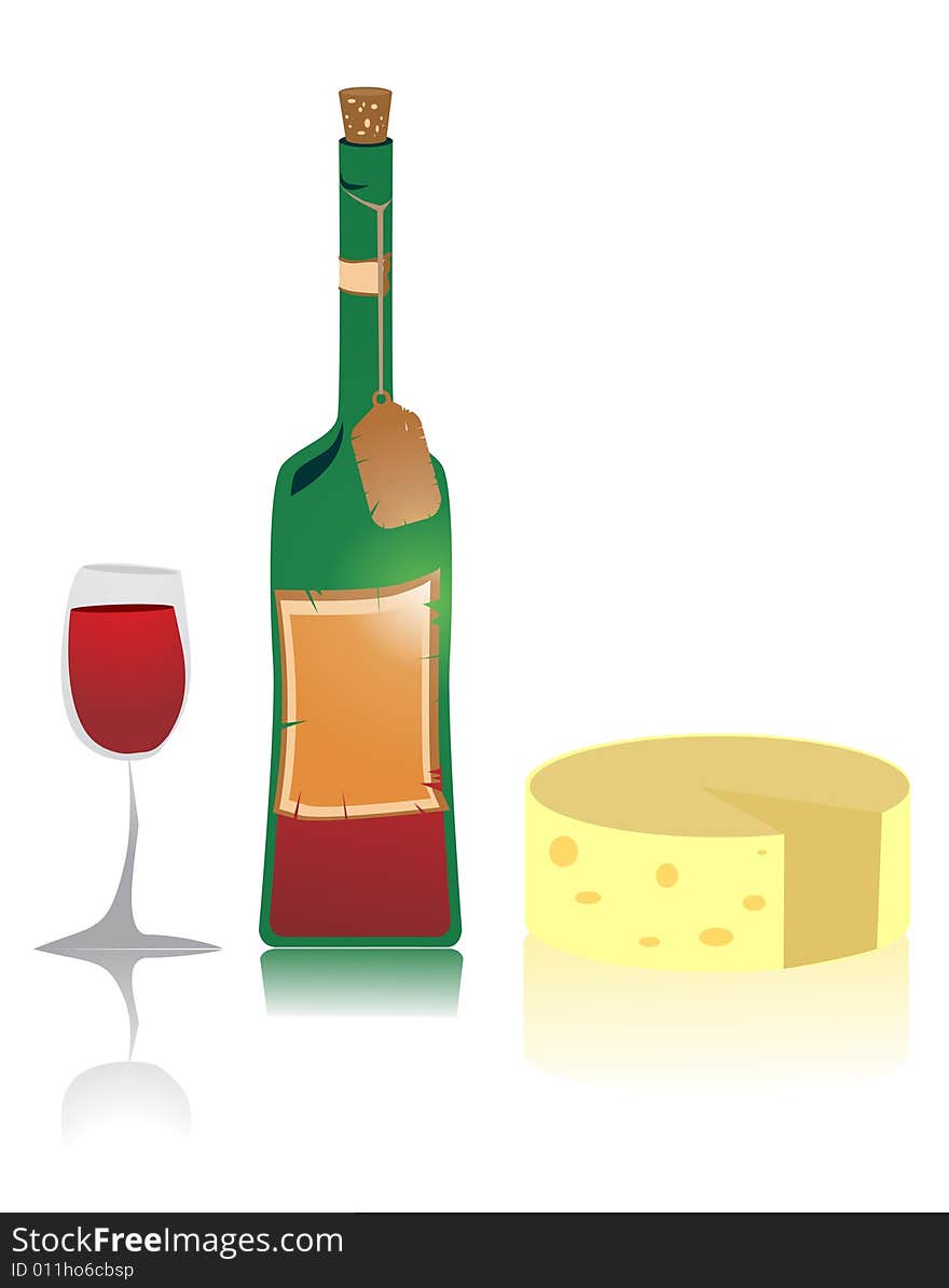 Red Wine bottle and glass illustration