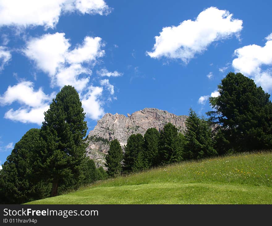 A beautiful landscape of a moountain in Gardena valley. A beautiful landscape of a moountain in Gardena valley