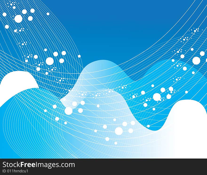 A Snowy Wind Whooshing through a Hilly Landscape is Featured in an Abstract Illustration. A Snowy Wind Whooshing through a Hilly Landscape is Featured in an Abstract Illustration.