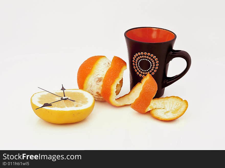 In the morning the orange alarm clock calls to drink juice