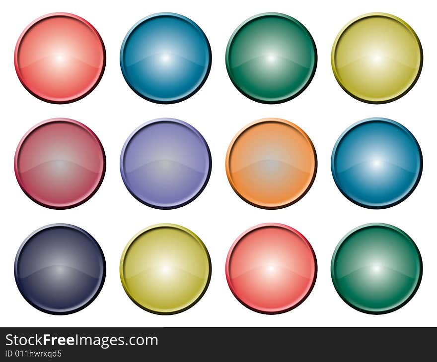 Various blank glazed buttons against a white background. Various blank glazed buttons against a white background