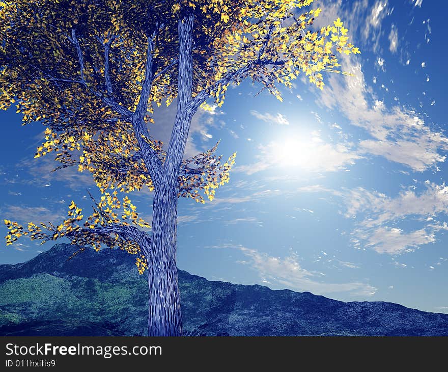 Beautiful autumn sunset. 3d illustration. Beautiful autumn sunset. 3d illustration