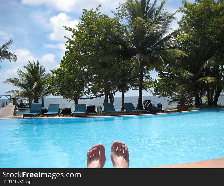 Relaxing by a pool in the caribbean. Relaxing by a pool in the caribbean