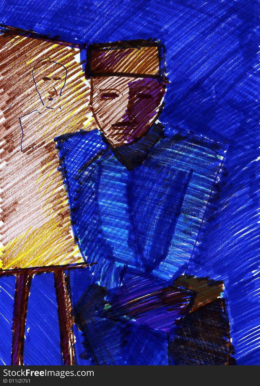 Abstract Portrait Drawing of an Aritst doing a Painting. Abstract Portrait Drawing of an Aritst doing a Painting