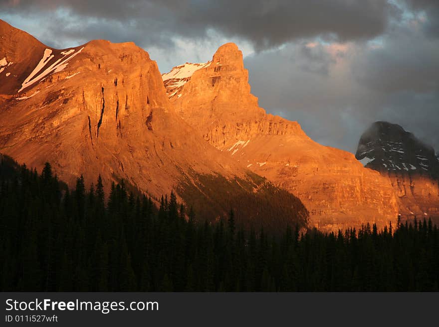 Sunset on Maligne Lake, Jasper National Park, Canada. Sunset on Maligne Lake, Jasper National Park, Canada