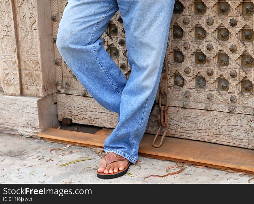 Legs Of Man Wearing Blue Jeans