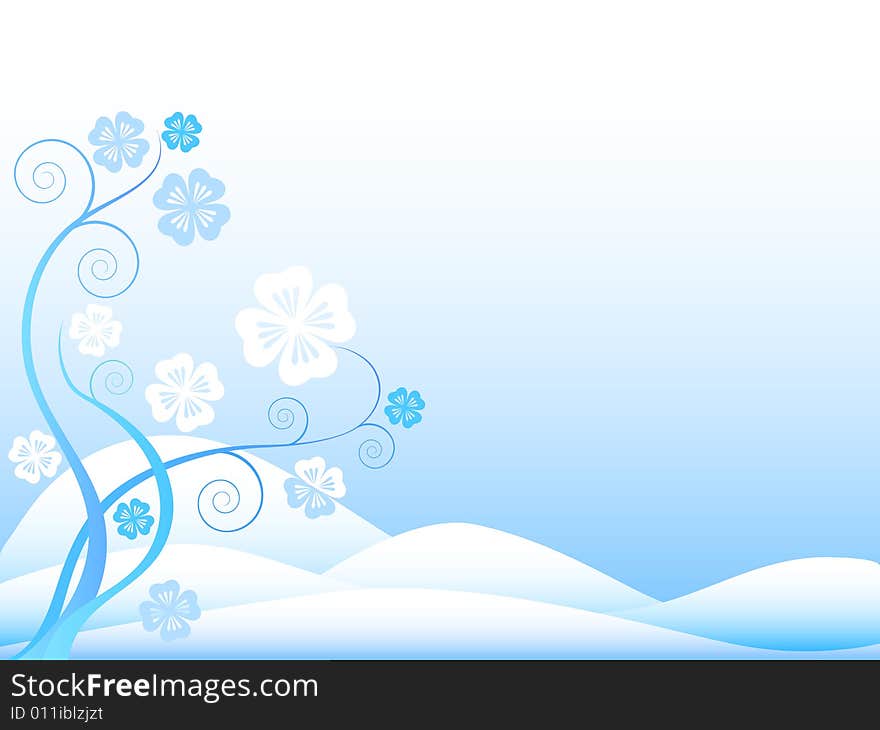 Abstract with floral ornaments on blue and white background. Abstract with floral ornaments on blue and white background