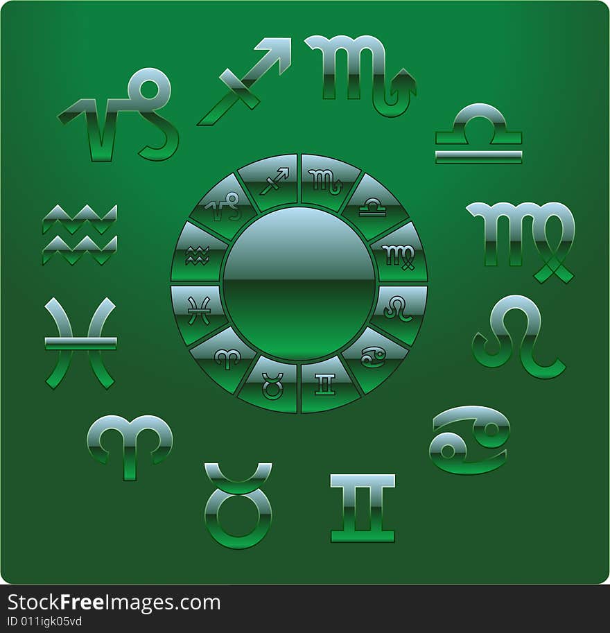 Elegance green  zodiac vector icons. Elegance green  zodiac vector icons