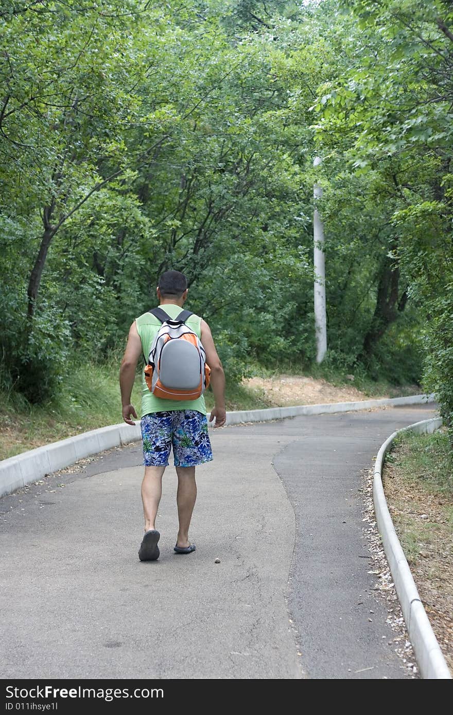 Men walking in park