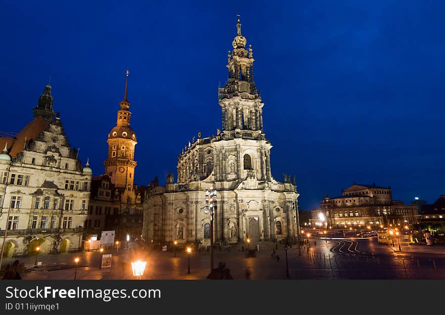 A gorgeous night image of a famous cathedral in Dresden, Germany. A gorgeous night image of a famous cathedral in Dresden, Germany