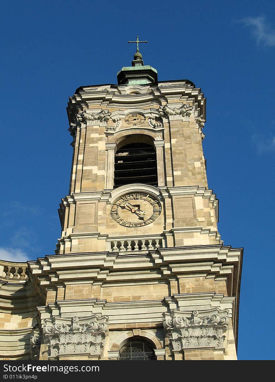 German Cathedral Tower Close-up, Beuron, Germany