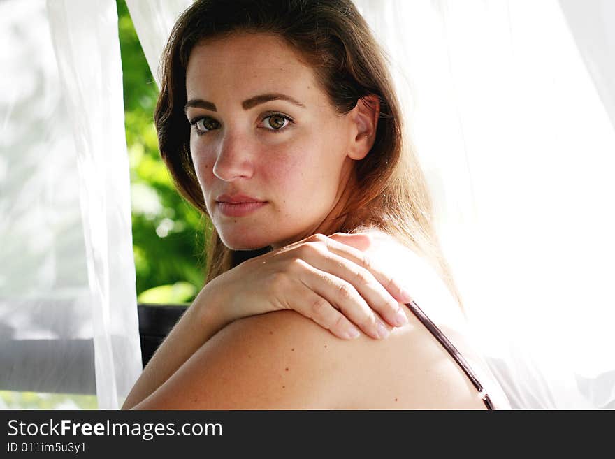 Portrait of a beautiful young brunette woman.