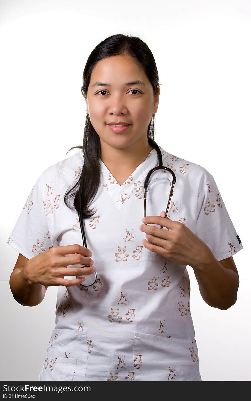 The nurse in a clinical scrubs