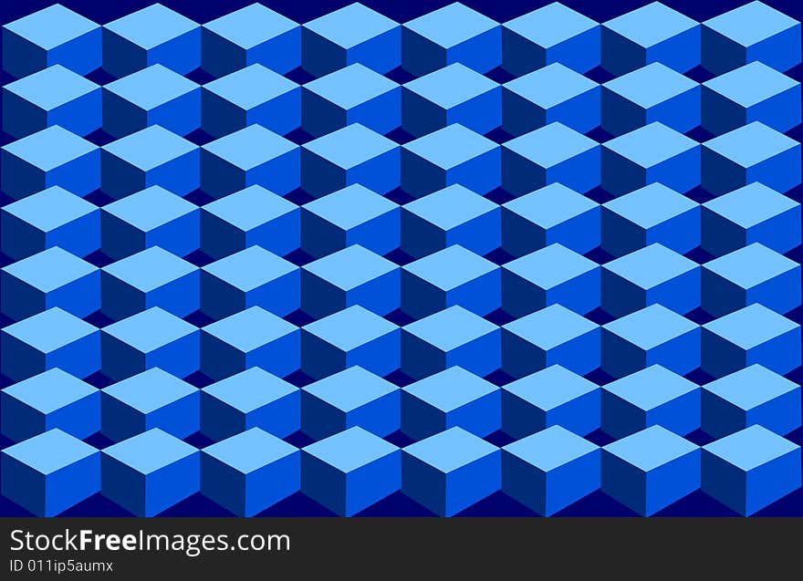 Blue hued cubes arranged in vertical and horizontal rows. Blue hued cubes arranged in vertical and horizontal rows