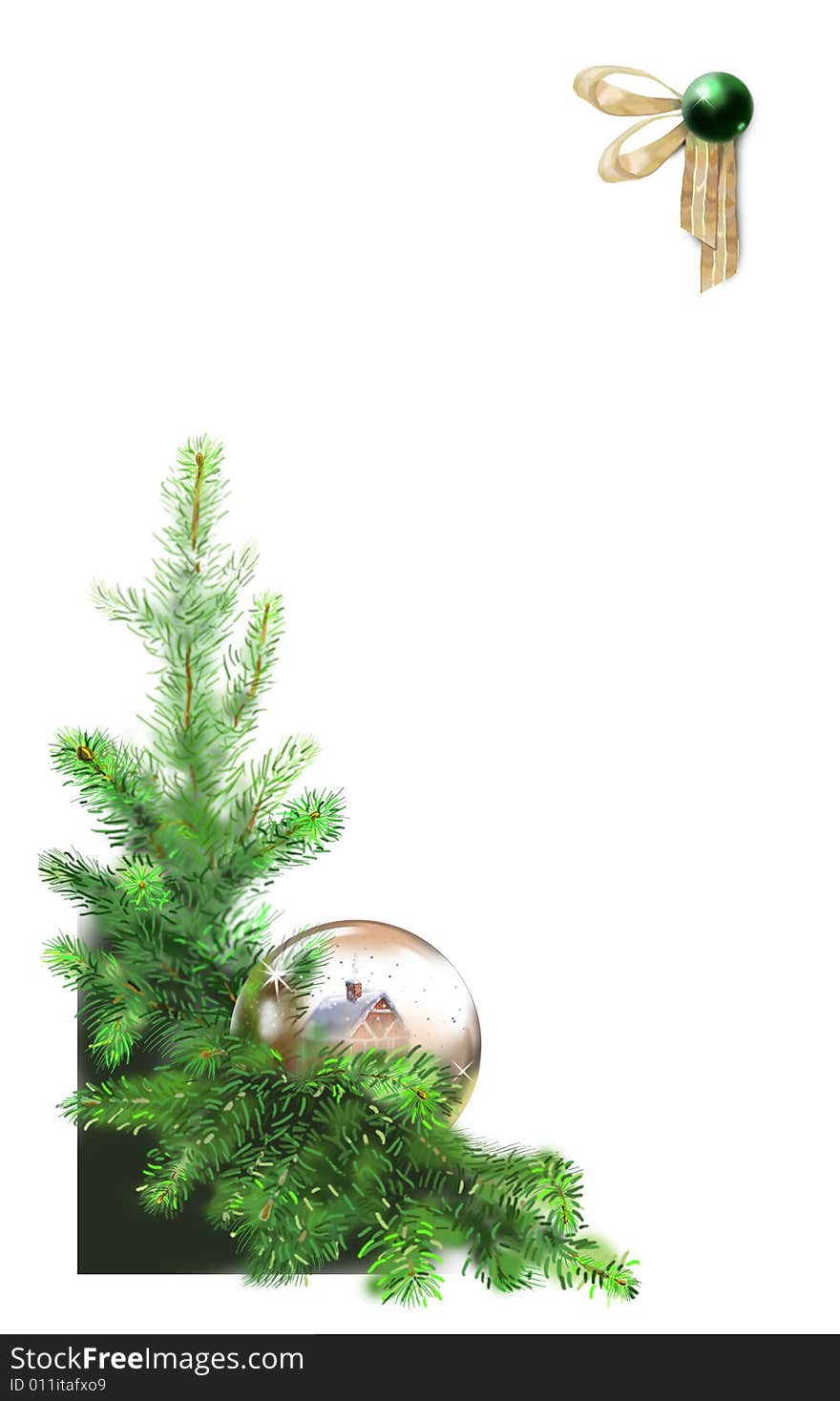 Illustration green Christmas tree whith glass sphere