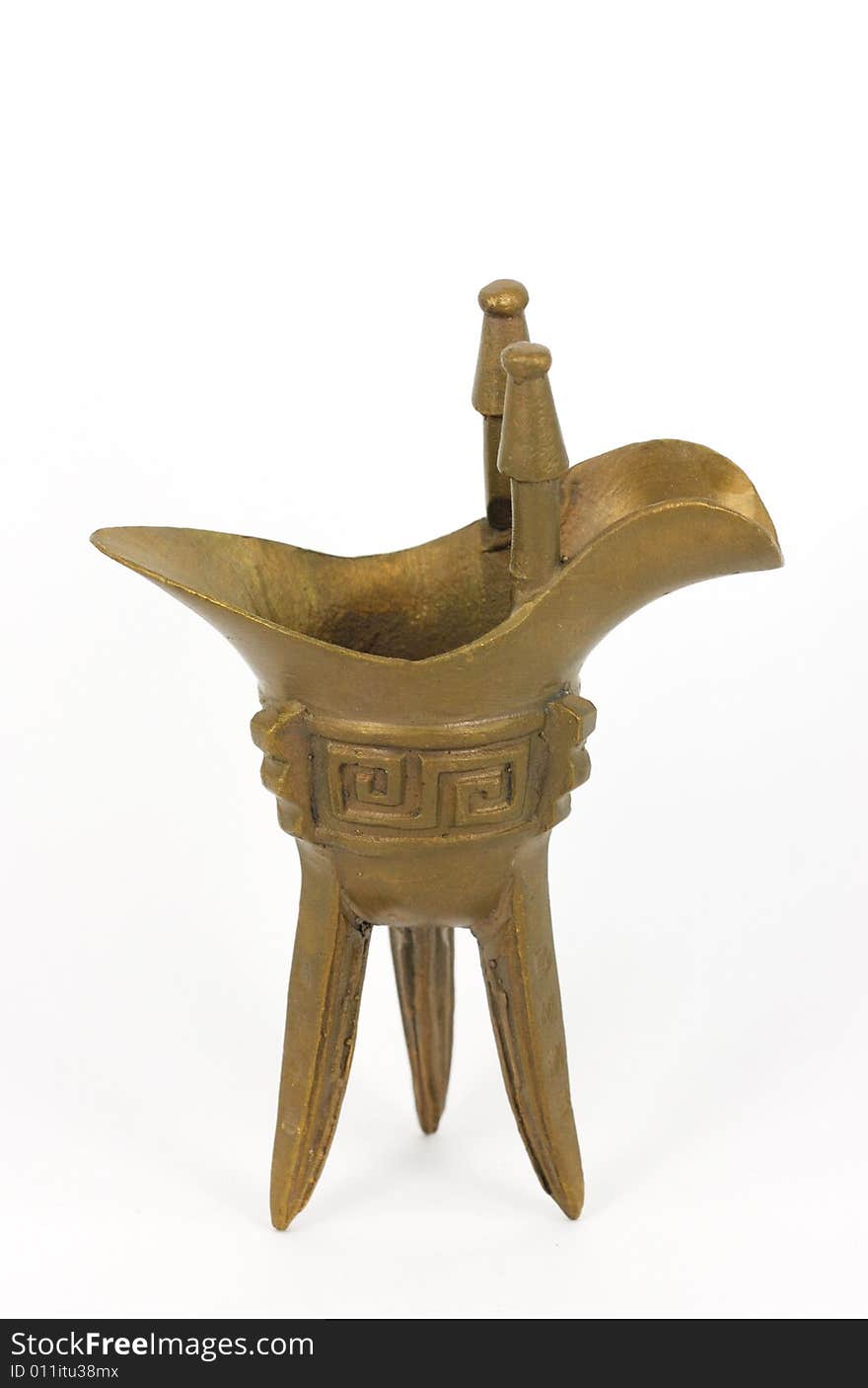 Antique Chinese Bronze Chalice on white background