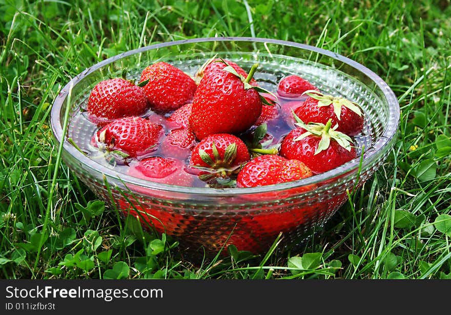 There is dish with strawberries in natural environment (edited in Photoshop). There is dish with strawberries in natural environment (edited in Photoshop)