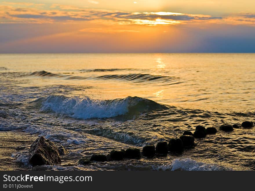 Sunset in the evening over the sea