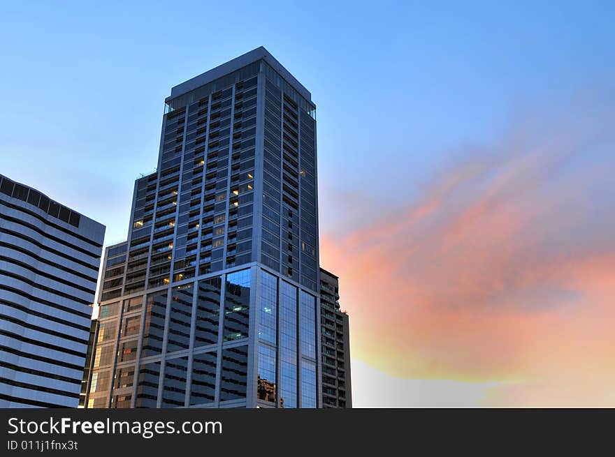 Hdr-shot of the column residence building in bangkok at sunset from ratchadapisek side. Hdr-shot of the column residence building in bangkok at sunset from ratchadapisek side