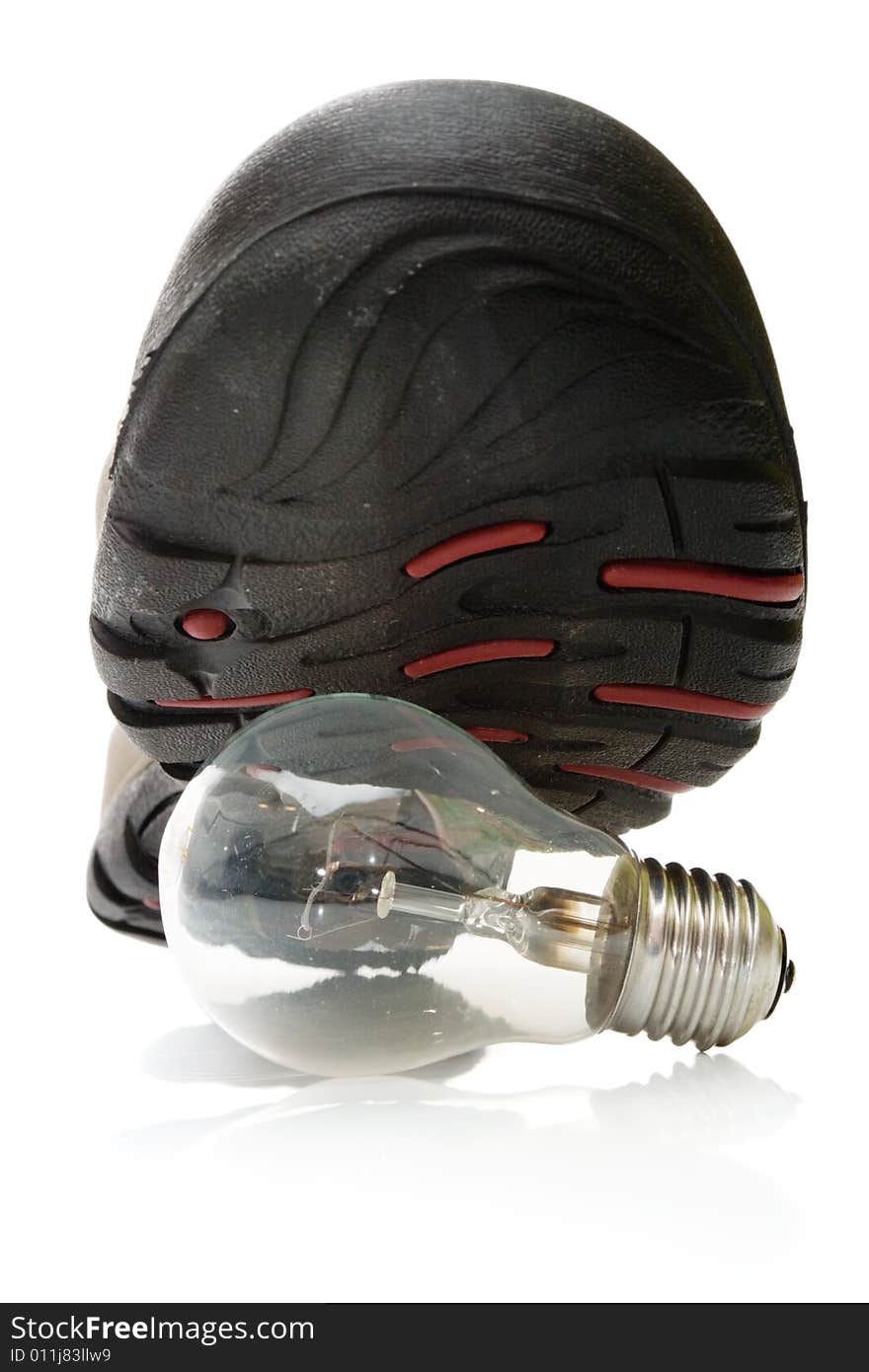 Man shoe steeping and crushing the bulb