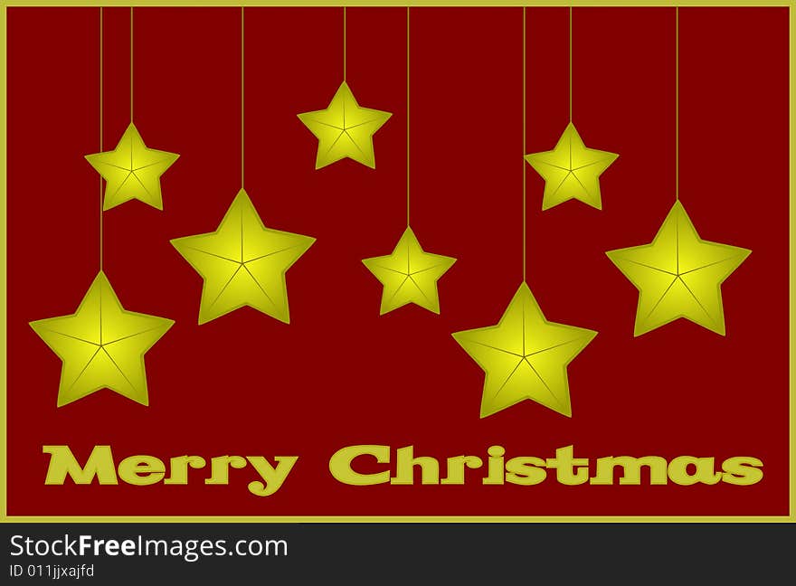 Merry Christmas card for wishes with golden stars