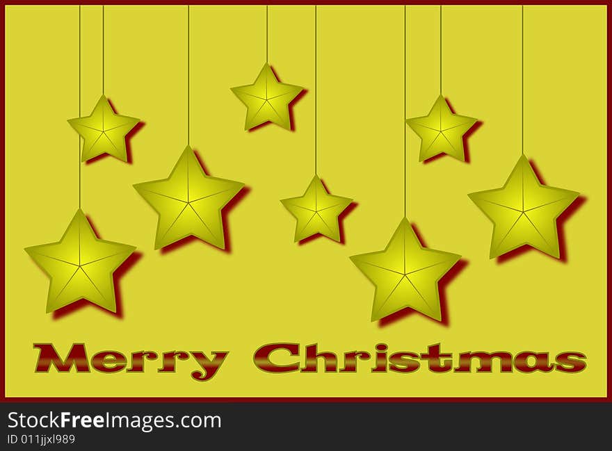 Merry Christmas card for wishes with golden stars. Merry Christmas card for wishes with golden stars