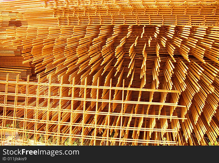A stack of reinforcement steel mats. A stack of reinforcement steel mats