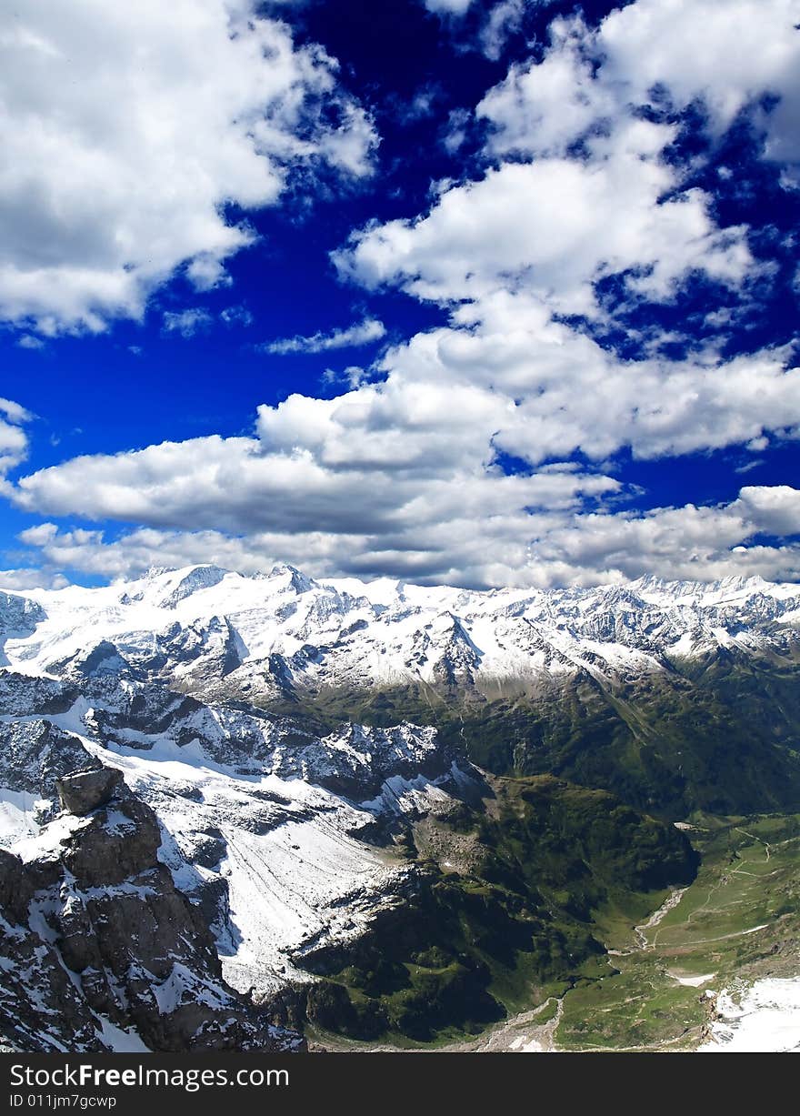 Landscape of a ski resort in Switzerland at summer time