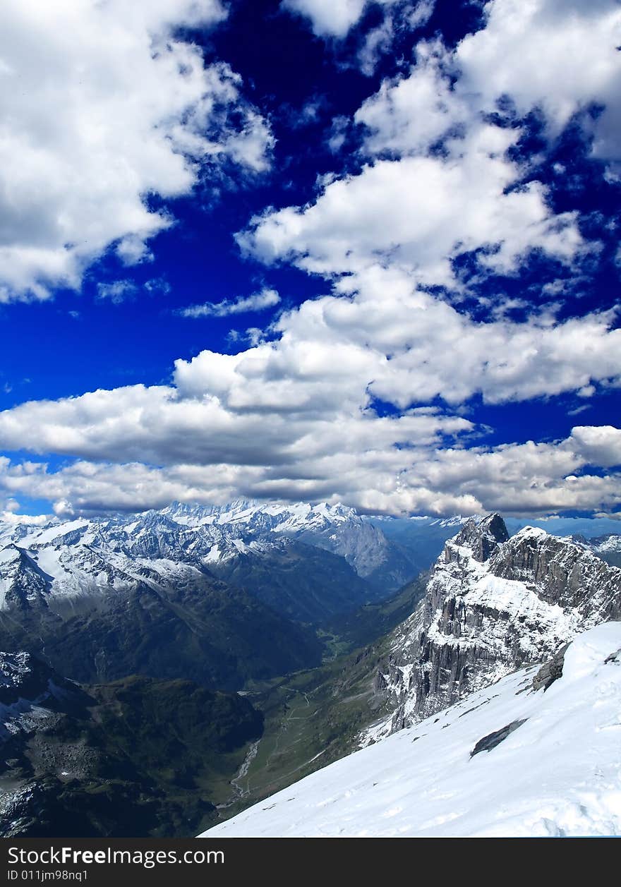 Landscape of a ski resort in Switzerland at summer time