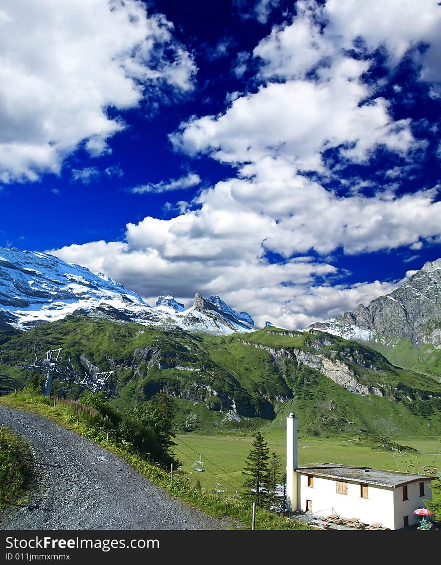 Landscape of a ski resort in Switzerland at summer time