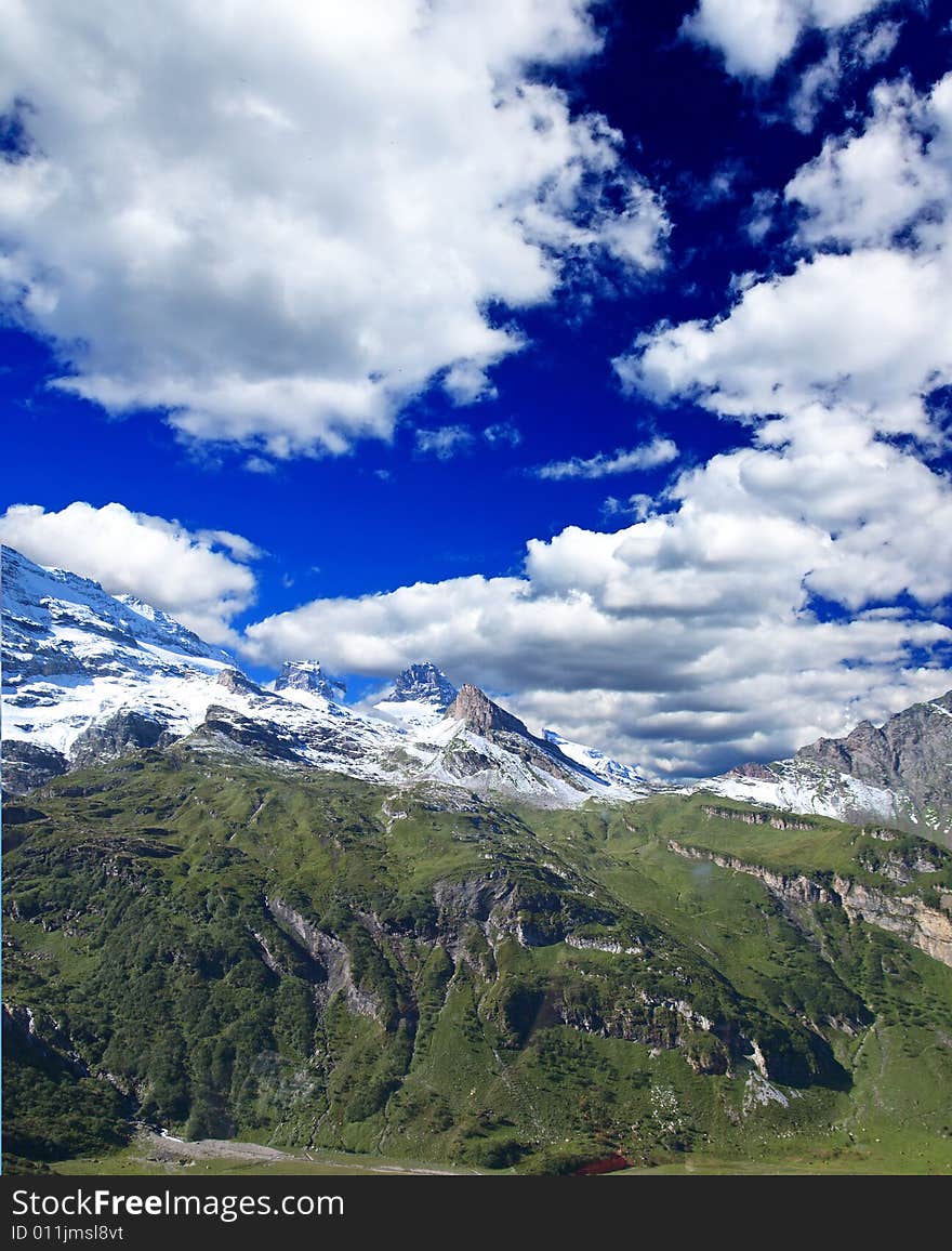 Landscape of a ski resort in Switzerland at summer time