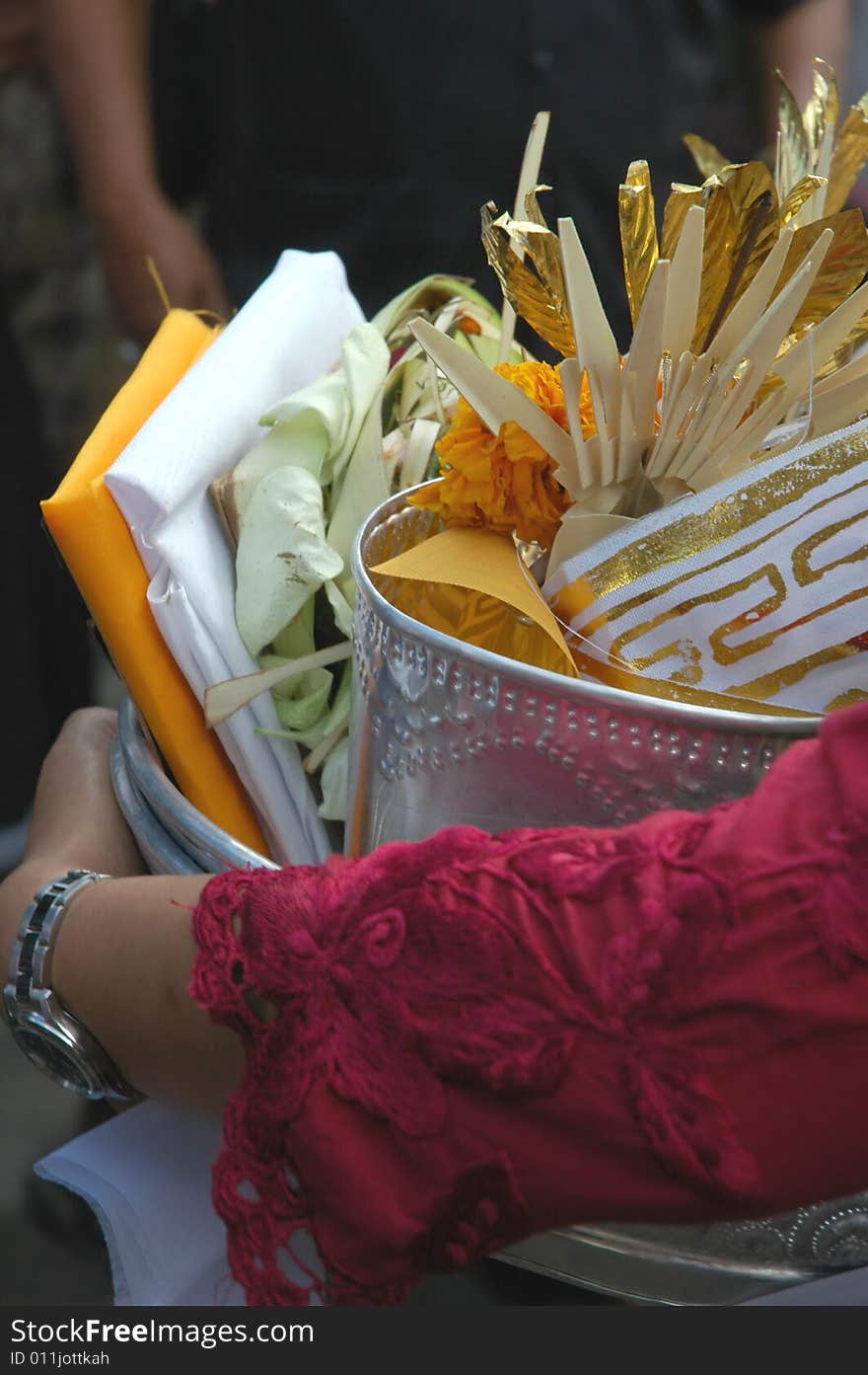 Offering prepared by a women for a temple ceremony