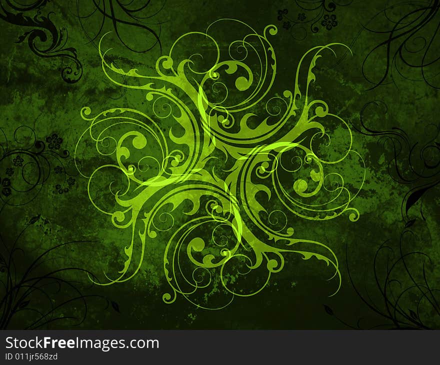 Green floral  illustration on grungy background. Green floral  illustration on grungy background