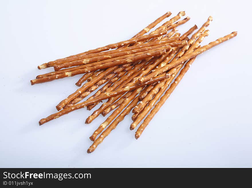 Salted sticks on white background. Salted sticks on white background