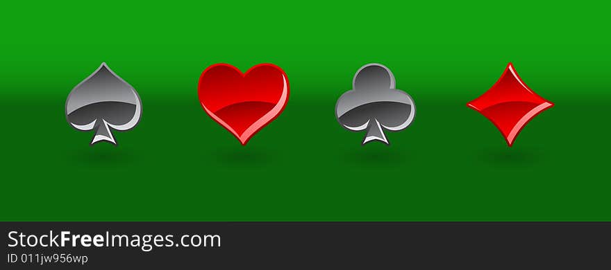 Vector Illustration Of Card Symbols On Green