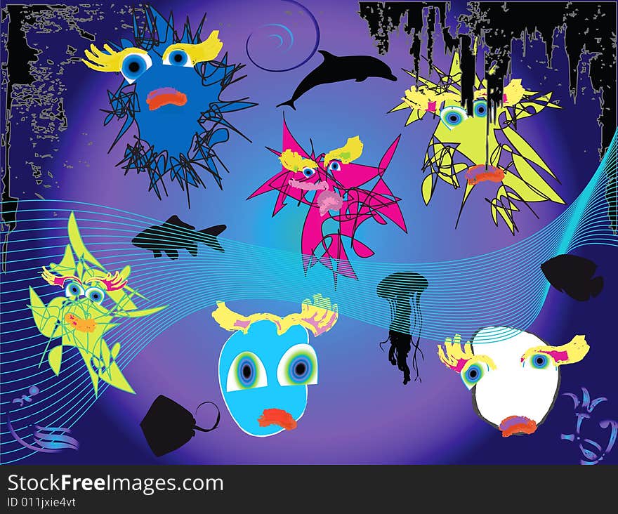 Jpeg and vector illustartion with abstract sea monsters. Jpeg and vector illustartion with abstract sea monsters