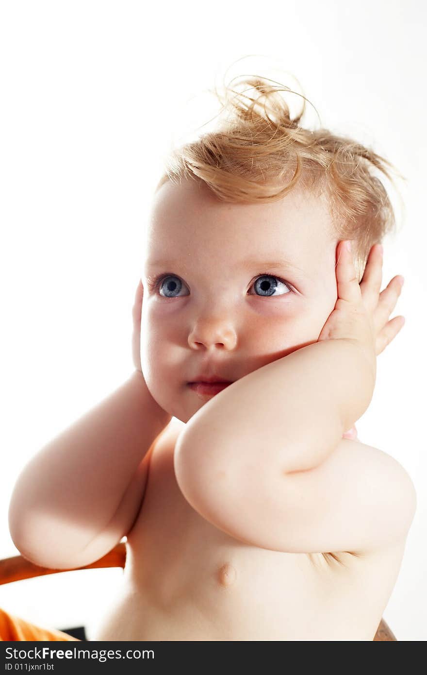 An image of cute baby girl on white background. An image of cute baby girl on white background