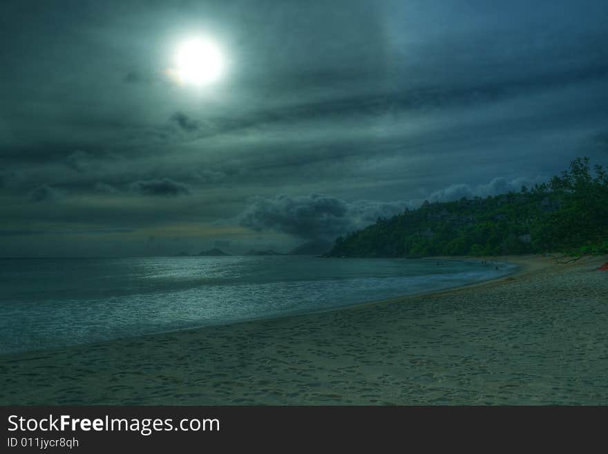 HDR evening picture of beach in Mahe island, Seychelles