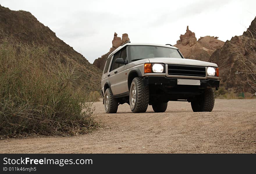 Adventure in canyon of Charyn river in a SUV. Adventure in canyon of Charyn river in a SUV